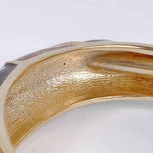 VTG 1980s Hinged Bangle Black Enamel Amber Cabochon Statement Gold Tone Bracelet - Picture 9 of 11